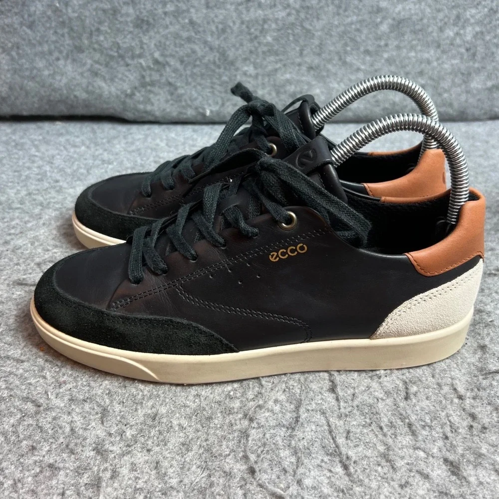 ECCO Street Lite Retro Black Leather Suede Sneakers EU 37 Low Top Lace Up